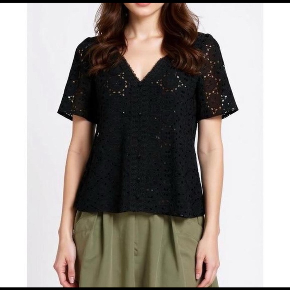 NWT Sezane black Embroidered Patty Blouse S/34